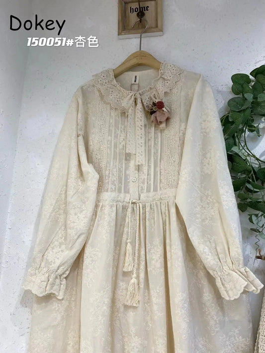 Ruffled Lace Collar Loose Midi Dress Casual