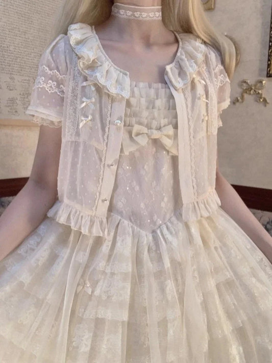 Chiffon Shirts  Vintage Lace Ruffles Bow Blouse