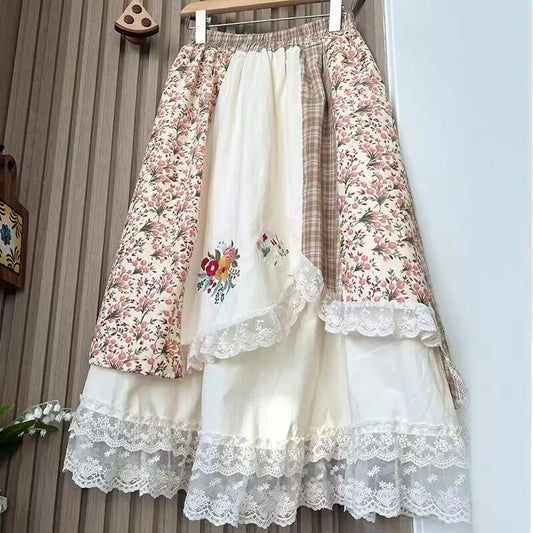 Embroidery Cotton  Lace Up Skirt