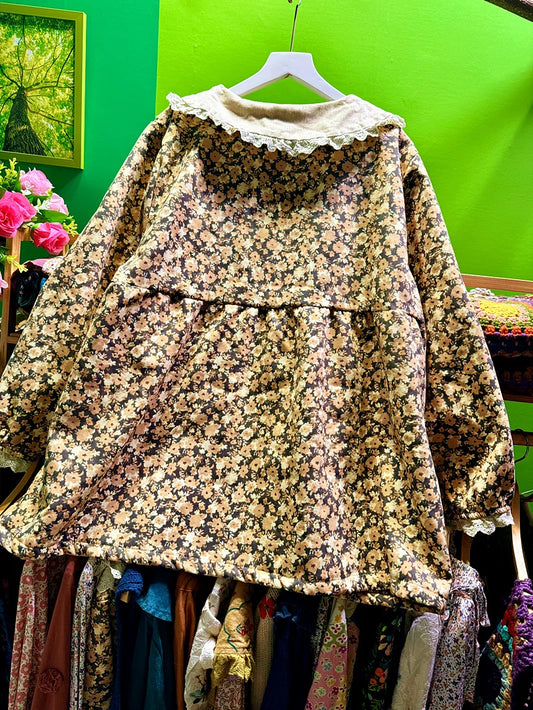 Fleece  Patchwork  Pleated Lace Blouse