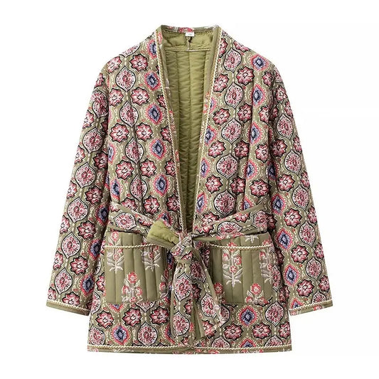Army Green Totem Print Quilted Jacket