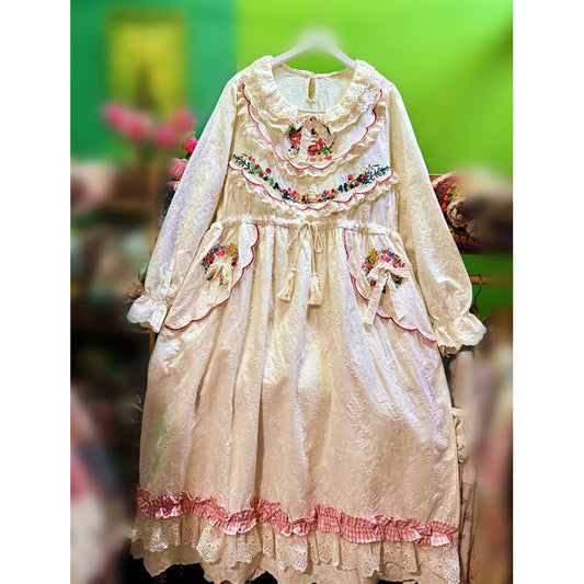 Ruffled Lace Embroider Victorian Long Dress