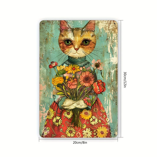 Charming  Cat Metal Tin Sign  Versatile Wall Art