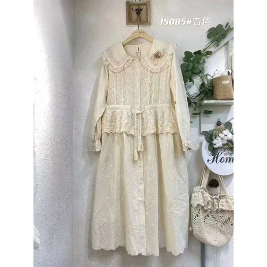 Lace Ruffled  Peter Pan Collar Long Sleeve Blouse