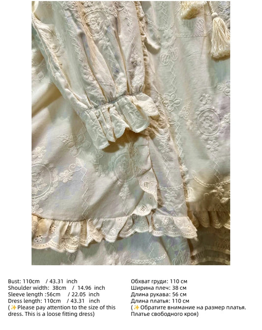Vintage Cotton Ruffled Lace  Long Dress
