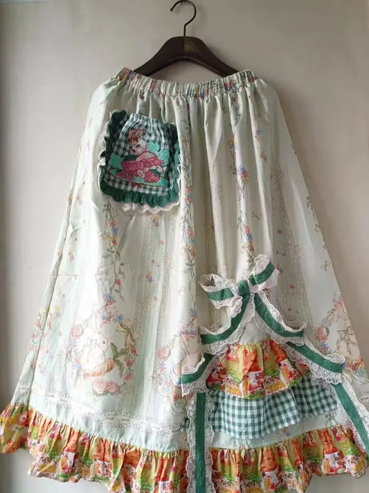 Vintage Rabbit Embroidery Skirt