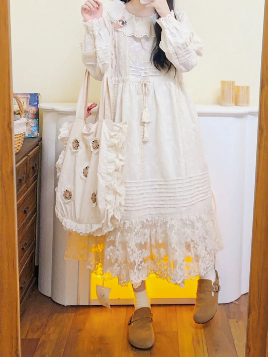 Vintage Patchwork Pleated  Victorian Long Dress