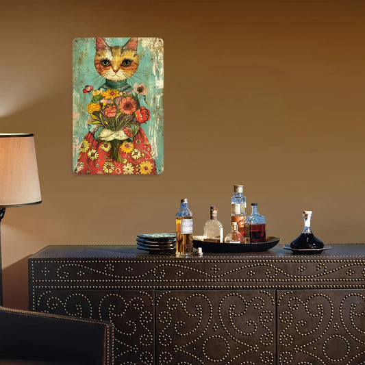Charming  Cat Metal Tin Sign  Versatile Wall Art