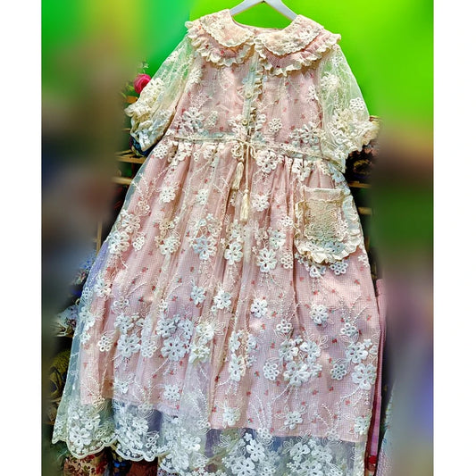 Cotton Lace  Plaid Long Dress
