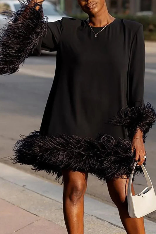 Feather Hem Cocktail Dress