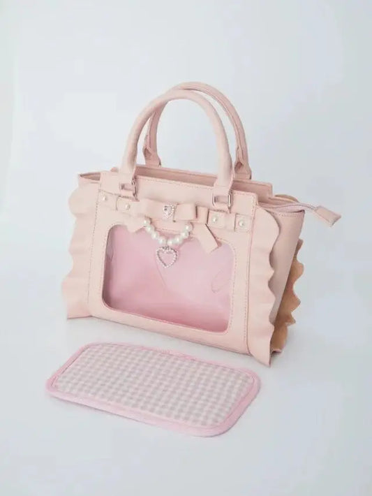 Square Pink Bag Pearl Handle Messenger Crossbody