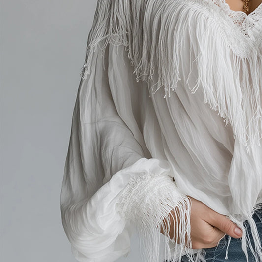 Elegant Off Shoulder Tassel Blouse for Women Blouse