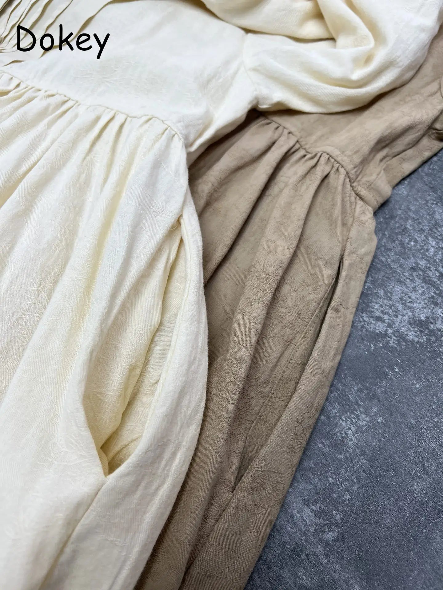 Vintage Pleated Cotton Linen Long Dress Women Spring Japan Mori Girl O Neck Puff Sleeve French Midi Dress Casual Loose Vestidos