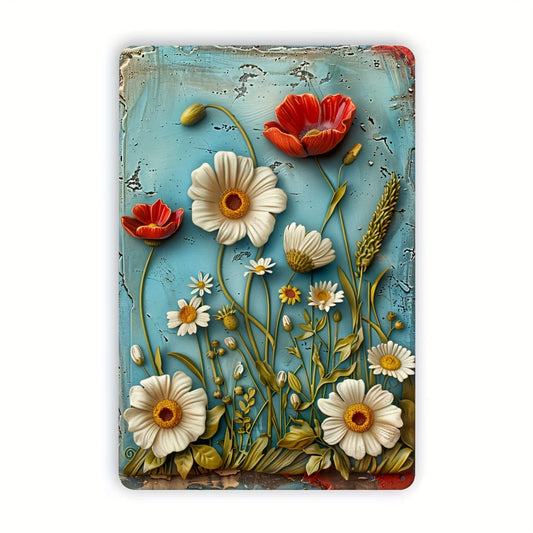 Daisy 3D Floral Metal Tin Sign, Indoor/Outdoor Decorative Hanging Wall Art for Home