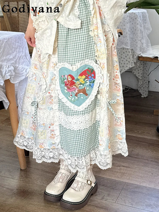 Lace Edge Print Embroidered  Vintage  Skirt