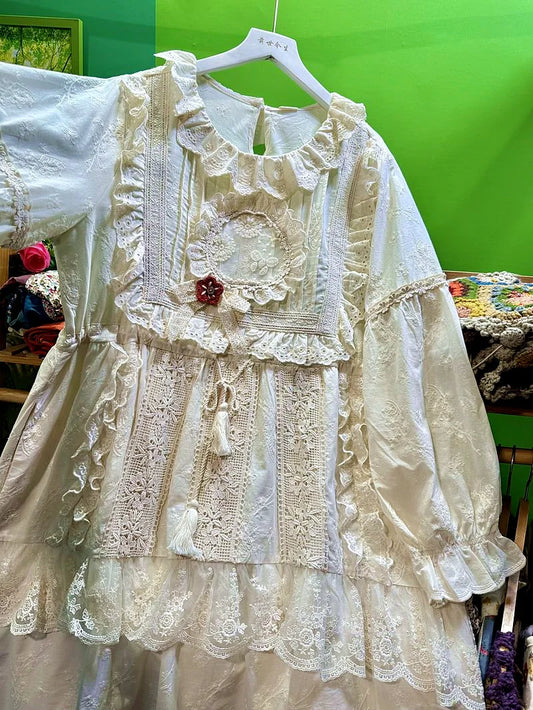 Vintage Retro Chic Cotton Lace Evening White Long Dress