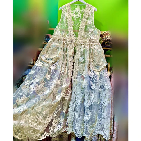 Vintage Ruffled Lace Transparent Sleeveless Long Dress  Victorian   Midi Dress