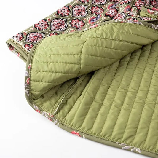Army Green Totem Print Quilted Jacket