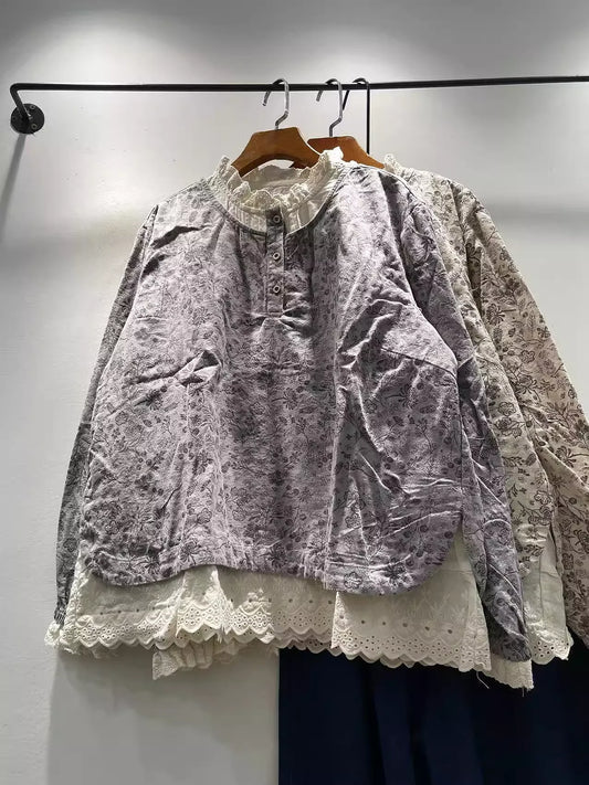 Lace Patchwork Print Blouse