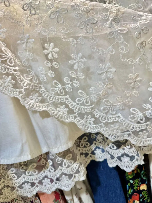 Cotton Linen Lace Cover Patchwork Midi Dress
