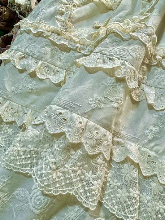 Victorian Cotton Ruffled Lace  Long Sleeve Dress