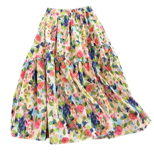 Asymmetric cake skirt  бохо одежда Spring elegant long Skirts Summer Women faldas Mujer Moda Colorful floral print Cotton